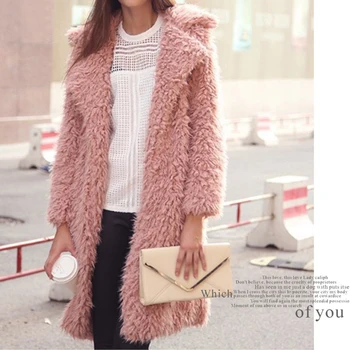 

Fleece Jackets Lady Top Coat Long Sleeve Winter Warm Lapel Medium Length Solid Color Cardigan Office Women Wool Blends Full Tops