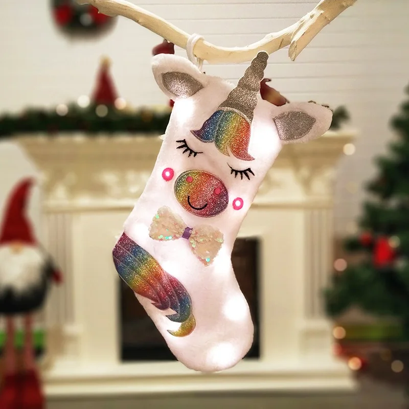 Мультяшные животные плюшевые Висячие рождественские чулки конфетная сумка большой единорог рождественские носки Подарочная сумка каминные висячие украшения