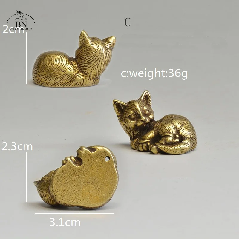 8 Styles Available Brass Cute Cats Figurines Miniatures Desktop Ornaments Classical Small Animal Tea Pet Home Decors Accessories vintage miniature animal figurines