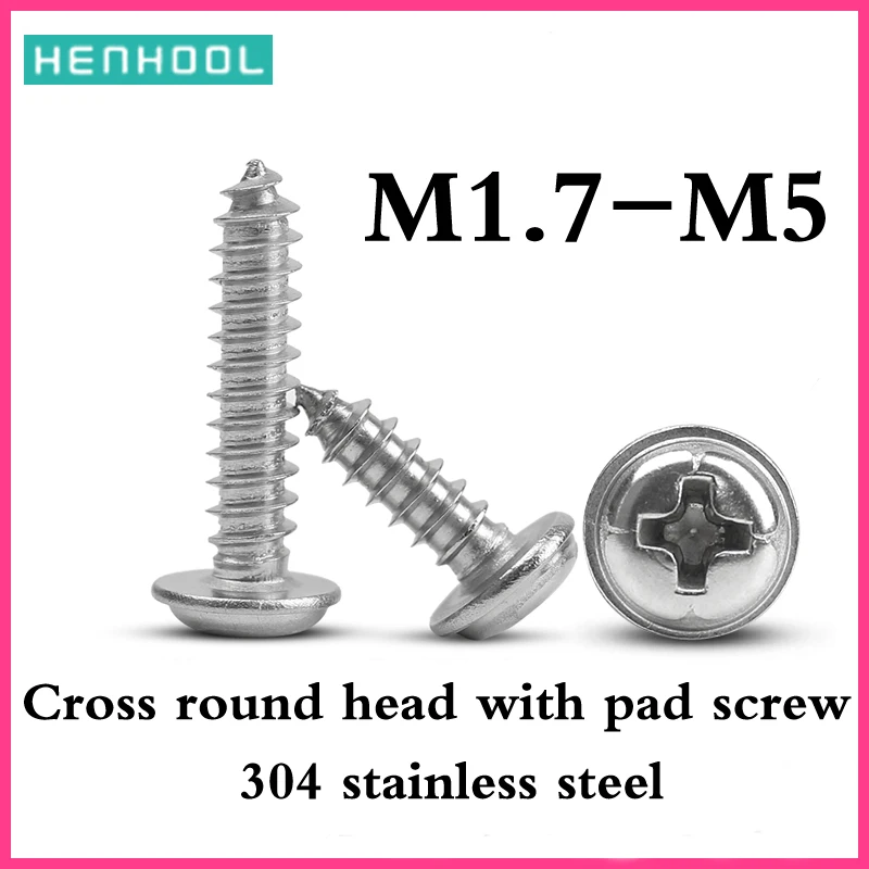 

Cross Round Head Self Tapping lengthen Screw With Pad 304 stainless steel Pan Head With Washer screw M1.7M2M2.3M2.6M3M4M5 PWA