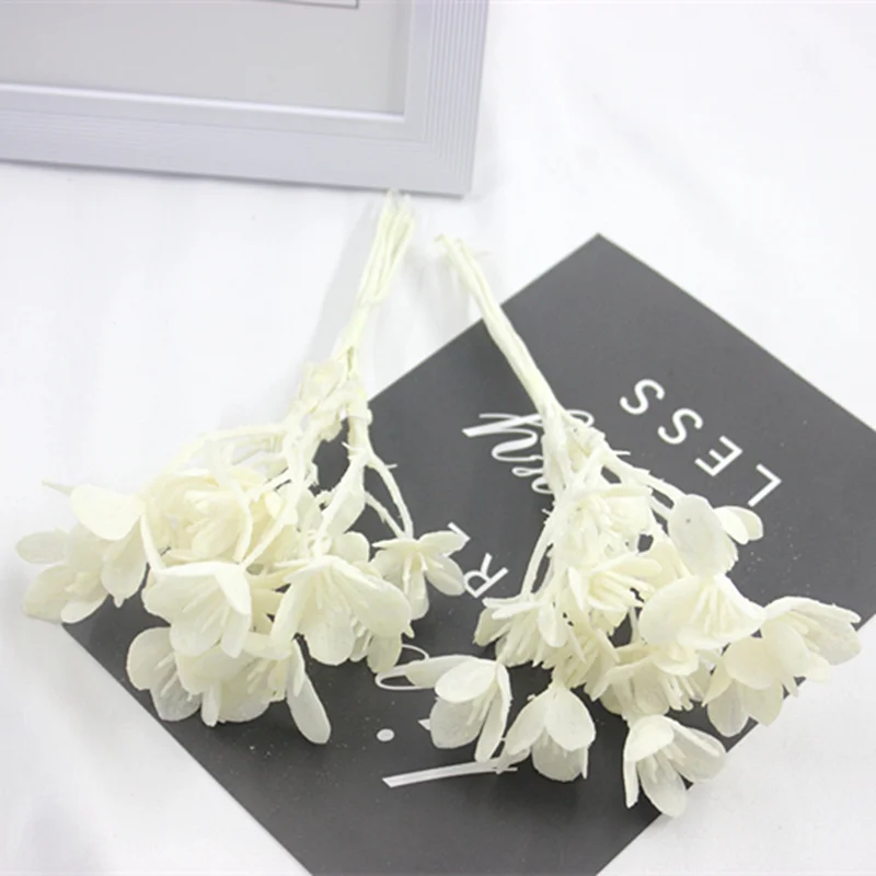 6pcs artificial flower fake plant meat flocking hoarfrost green leaf handmade diy wreath Christmas decoration flower - Цвет: Milky white