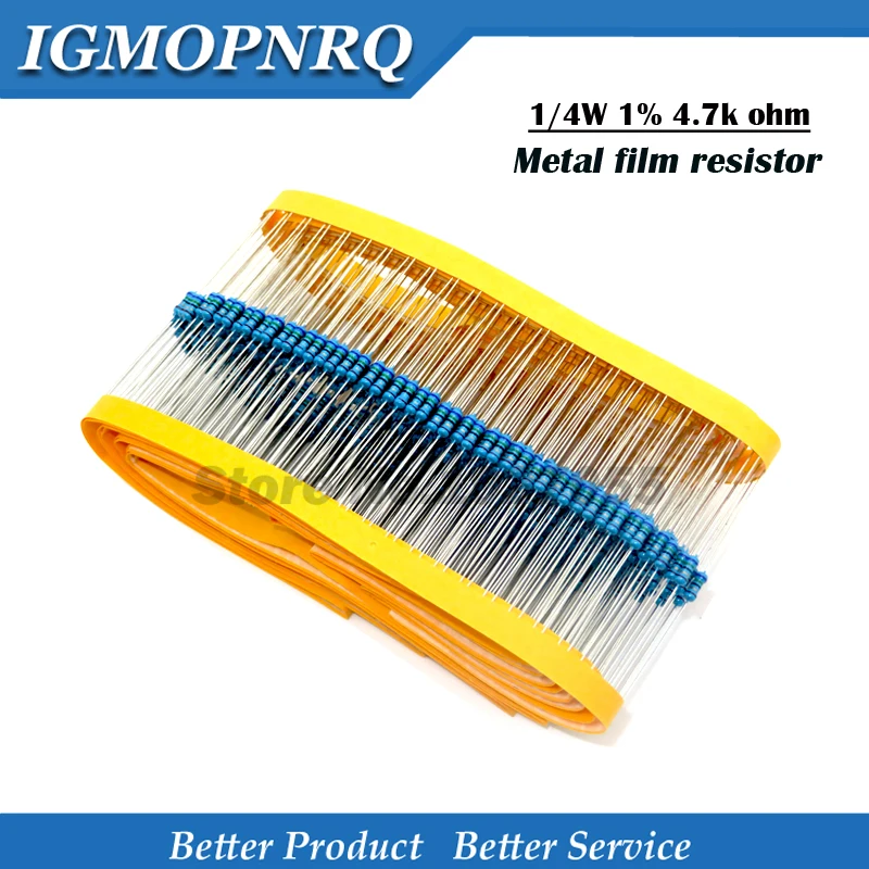 

100pcs 4.7K 1/4W 4K7 Metal film resistor 0.25W 1% 1/4 Metal film