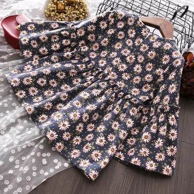 

2019 Korean-style Childrenswear Autumn New Style Girls 2-Color Sunflower Waist Frilled Children Shirt Dress S6329
