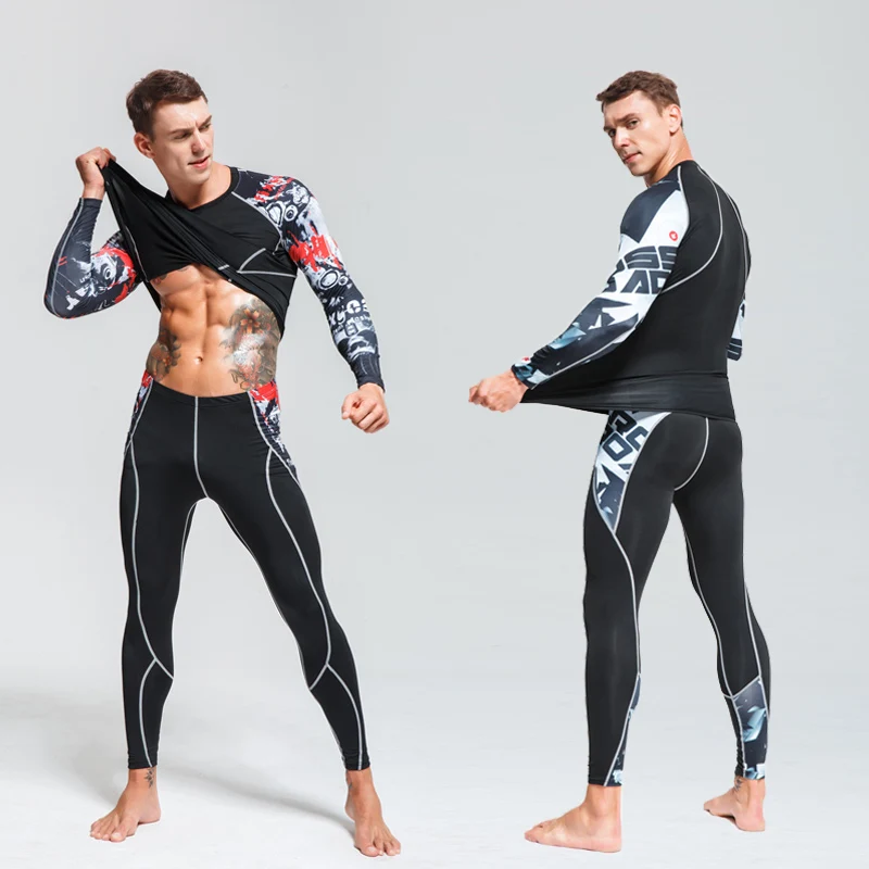 Комплект из 2 предметов, компрессионная футболка MMA, колготки, мужские леггинсы для фитнеса,, фирменный мужской спортивный костюм с длинным рукавом, Мужская одежда, Рашгард, комплект 4XL