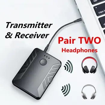 

Bluetooth 5.0 Audio Transmitter Receiver Pair with TWO Headphones 3.5mm AUX RCA Wireless Adapter for TV PC Car Speaker