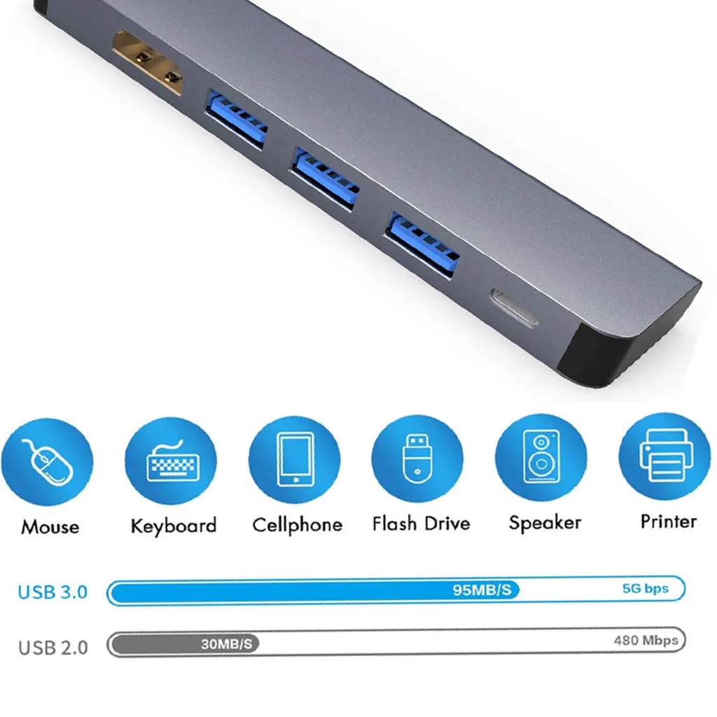 USB C концентратор 5в1 type-C концентратор USB C к HDMI 4K 60 Гц USB 3,0 адаптер для ноутбука супер высокая скорость 5 Гбит/с концентратор