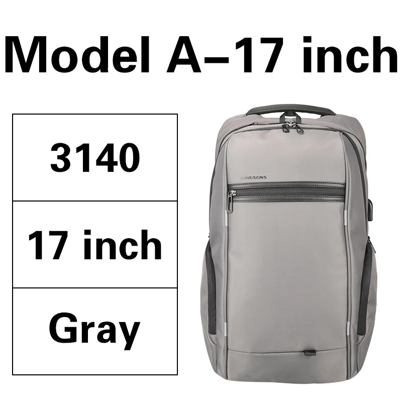 Model-A-17inch gray KINGSONS мужской рюкзак для ноутбука 13,3 15,6 17,3 дюймов Водонепроницаемый женский модный рюкзак для деловых поездок школьные сумки - Цвет: Model-A-17inch gray