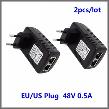 Inyector PoE, DC 48V, 0.5A, alimentación sobre Ethernet, IEEE802.3af/at, adaptador de corriente para cámara IP PoE, Wifi, AP VoIP, 2 unids/lote