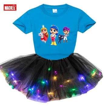 

Girls Clothing Set tutu Dress fashion True Rainbow Tshirt Kids Clothes Children Costume Birthday Party Summer T Shirt +LED Dress