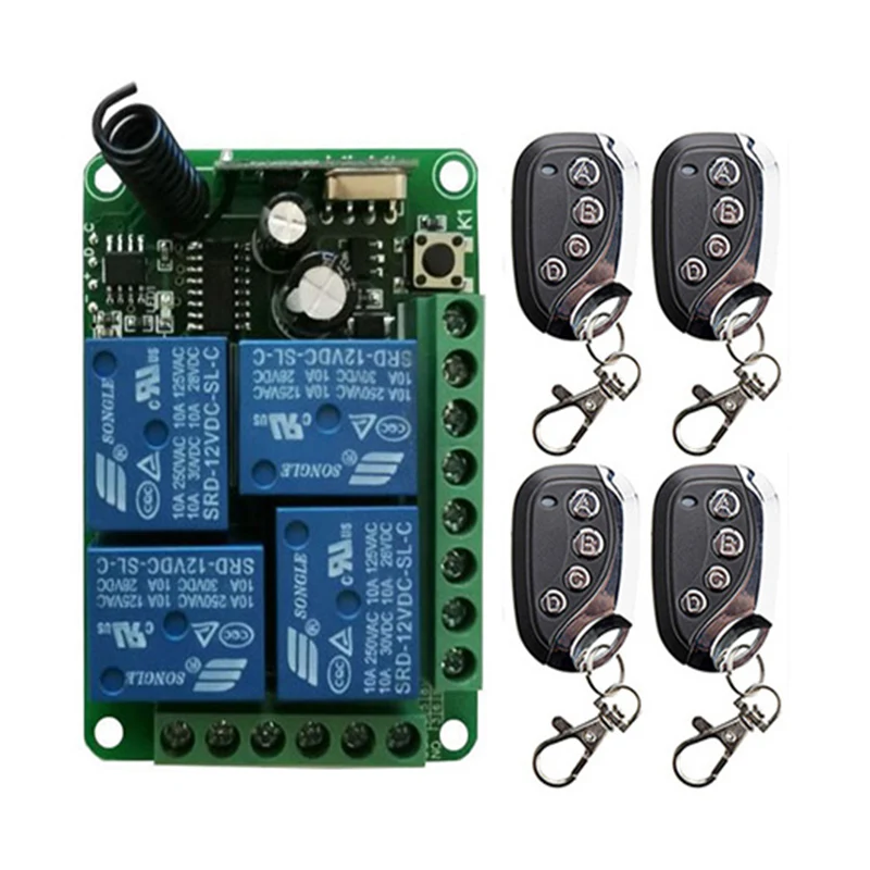 433MHz Universal Wireless Remote Control DC 12V 24V 4CH Relay Receiver Module RF Switch 4 Button Gate Garage | Обустройство дома