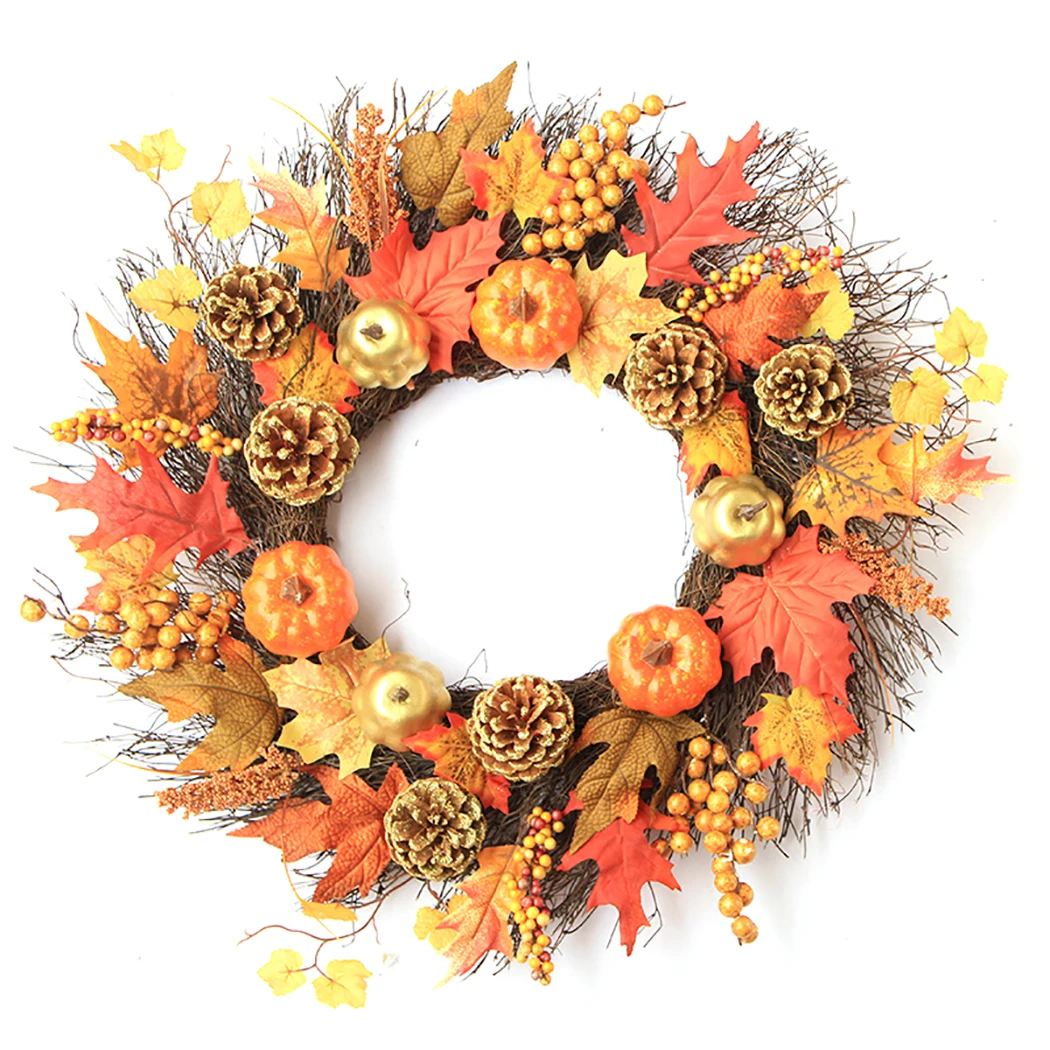 

Lifelike Artificial Pumpkin Berry Maple Leaf Wreath Door Hanging Wall Window Decoration Wreath Holiday Festival Halloween Decor