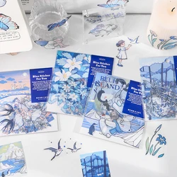Autocollants adhésifs de décoration série bleue, étiquette Scrapbook, Stickers animaux, dessin animé Kawaii, papeterie de décoration en verre pour Album, DIY bricolage, 20 pièces/paquet 