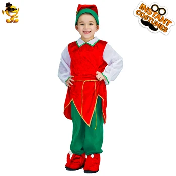 

2019 New Design Deluxe Edition Boys Christmas Santa Costume Kids Family Green Elf Cosplay Costumes Carnival Party Supplies