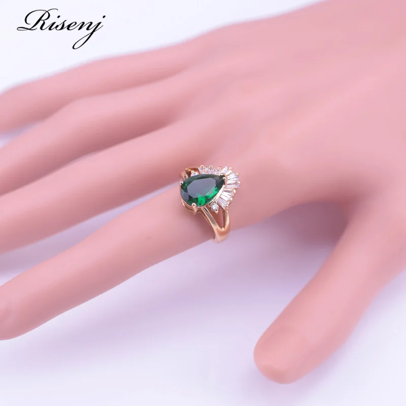 Many Colors Green Stone White Zircon 18K Gold Costume Jewelry Set For Women Shiny Jewelry Bridal Set