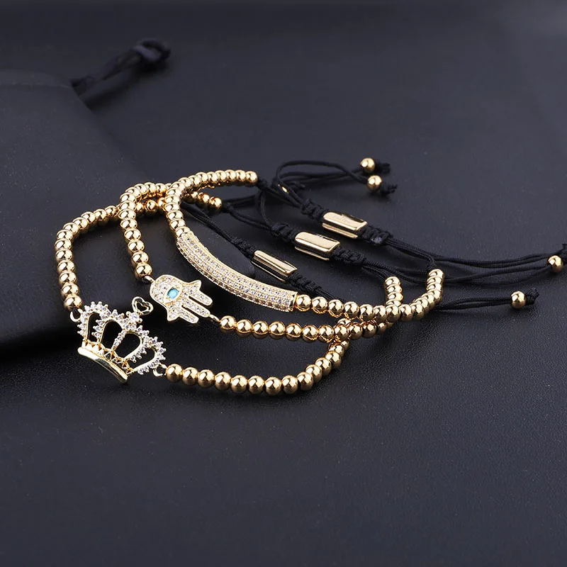 High Quality Stainless Steel Beads CZ Pave Hand Crown Charm Handmade Macrame Friendship Bracelet Female Male Jewelry Gift - Image 3