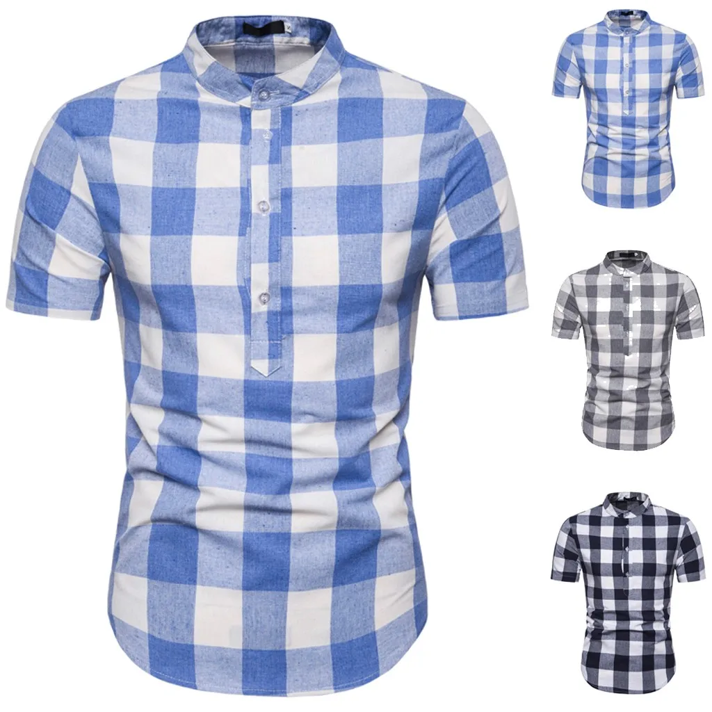 Womail 2019 Новое поступление брендовая мужская блузка летняя приталенная клетчатая рубашка на пуговицах с летняя футболка с карманом Топы