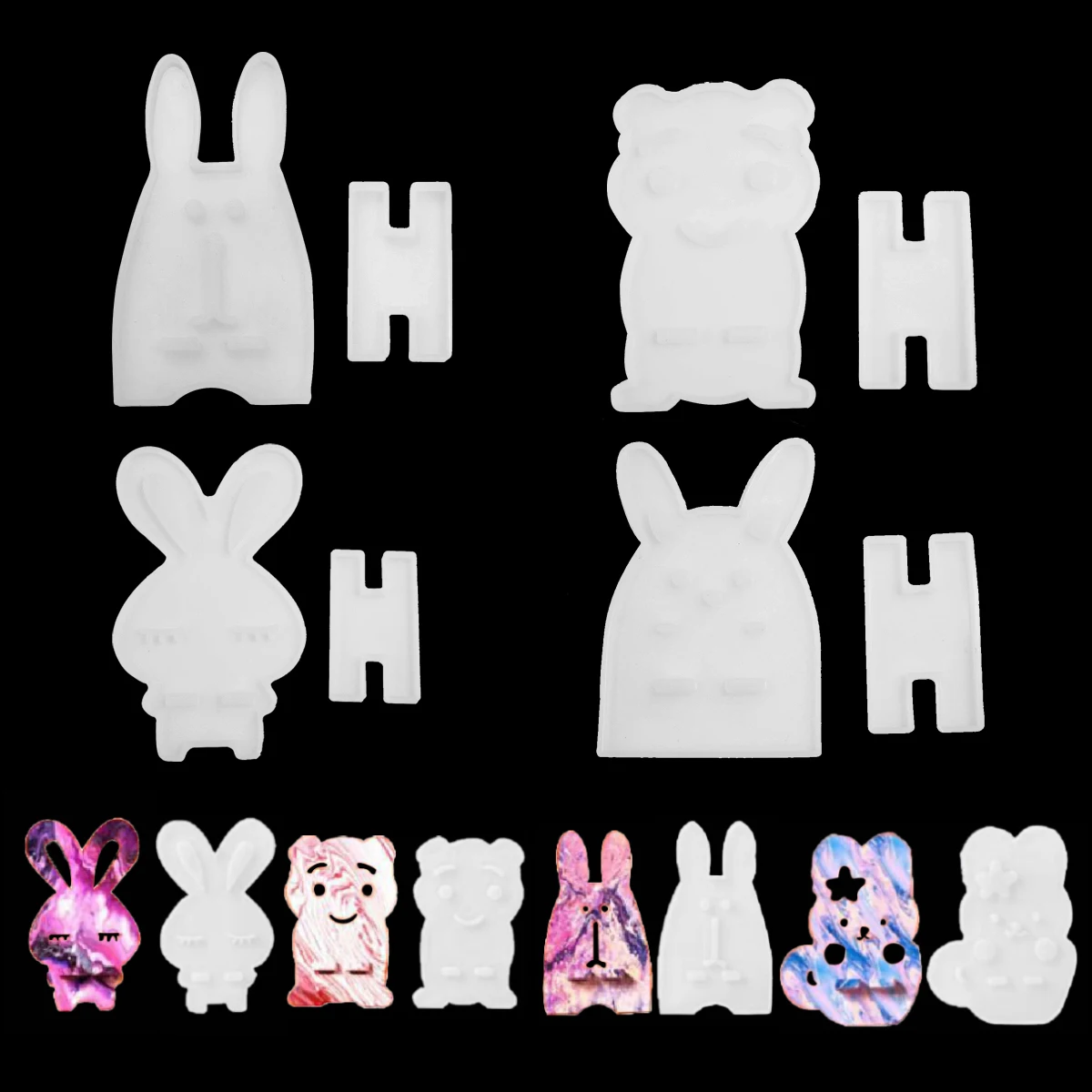 1 Pc Cute Little Bear Eabbit Shape Mobile Phone Stand Silicone Resin Mold Holder Epoxy Bracket Craft Tool | Украшения и