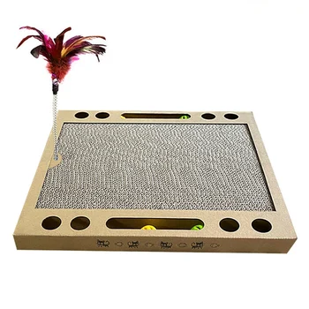 

Cat Interactive Toys Multi-functional Cat Turntable Scratching Board Corrugated Paper Bell Ball Funny Cat Stick Pet Bauble