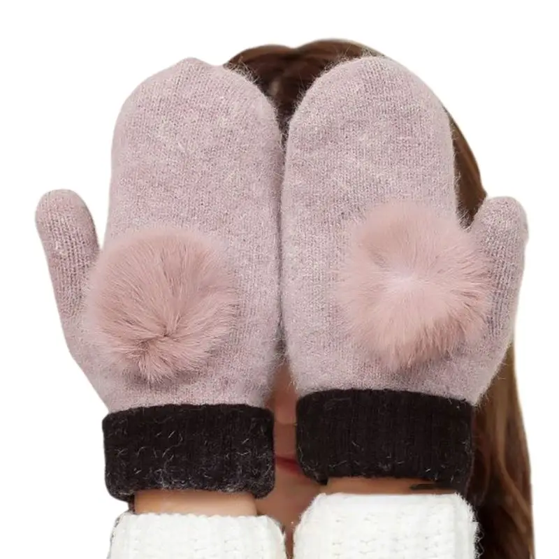 Зимние женские теплые перчатки с имитацией шерсти, двухслойные толстые перчатки 35EF - Цвет: Темный хаки