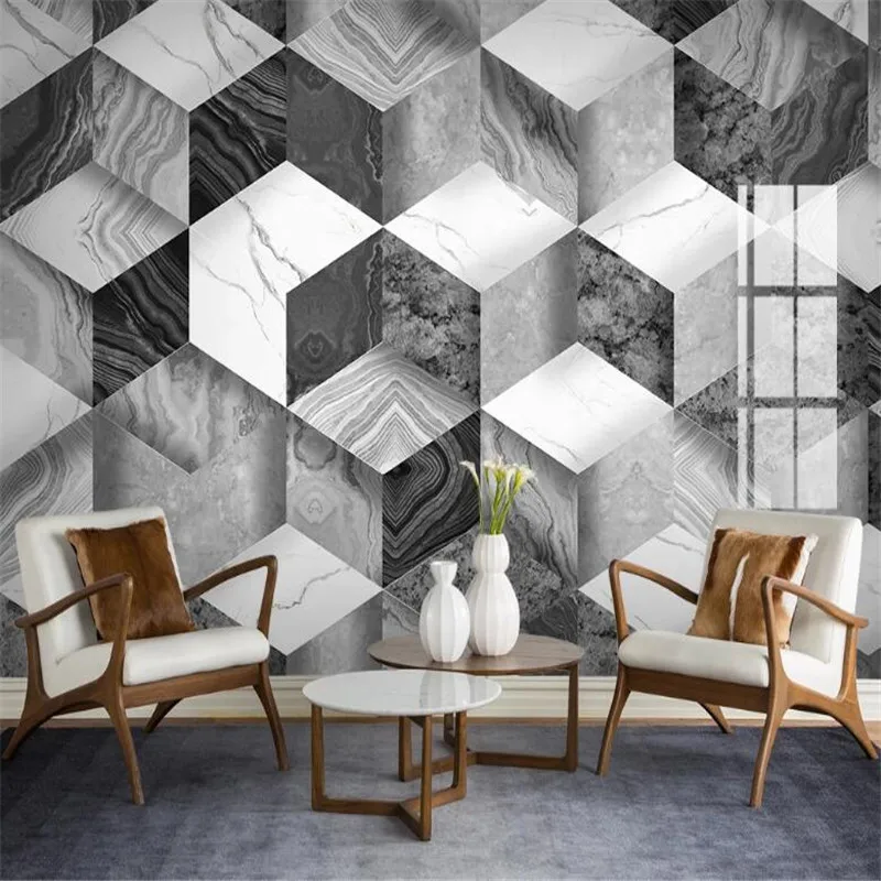 Large 3D Wallpaper Mural Custom Jazz White Modern 3D Three-dimensional Geometric Marble Tile TV Background Wall Tile Mural