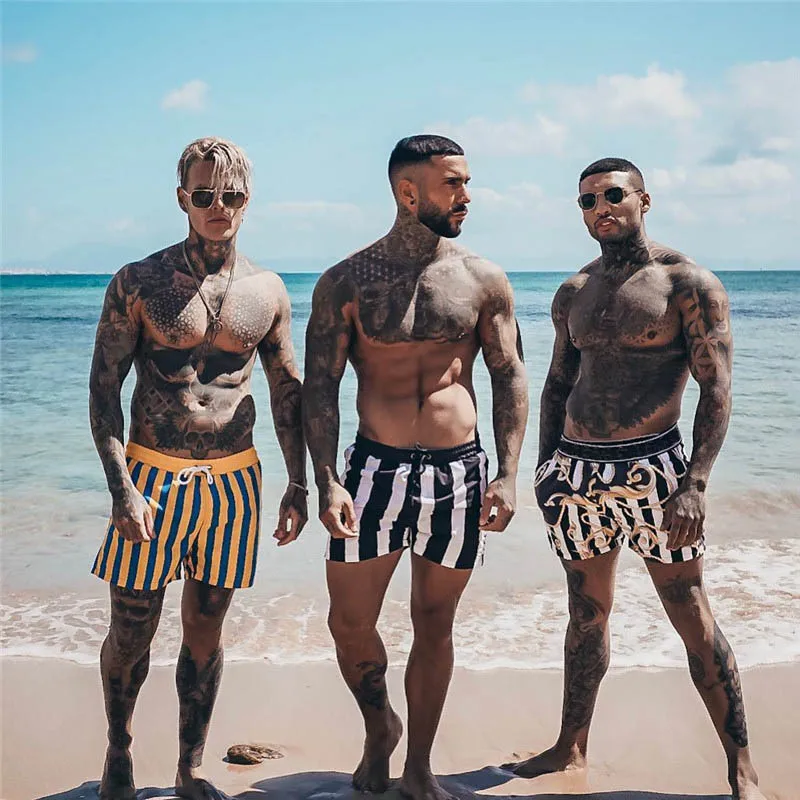 Stripe Men Swimwear Shorts Quick-drying Swimming Suits For Men Fashion Beach Short Board Surf Breathable Printing Bathing Suit