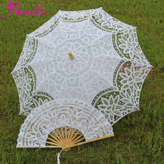 Paraguas Decorativo De Encaje Vintage Para Bodas - Algodón Y Madera, No Impermeable, Para Fotos