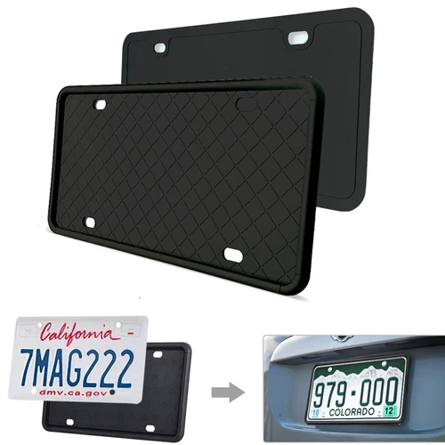 Rust-Proof 2PCS Silicone License Plate Holder with 3 Drainage Holes and Screws Rattle-Proof and Weather-Proof License Plate Holder COMPONALL License Plate Frames Black 