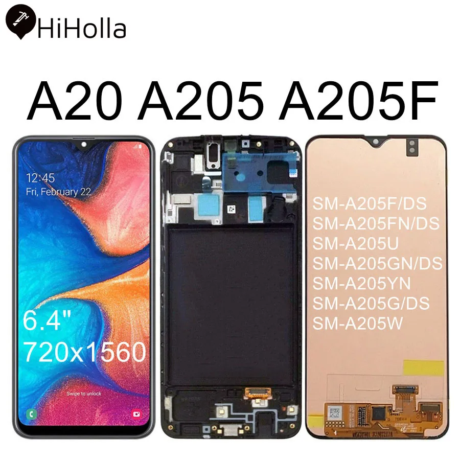 ЖК дисплей HiHolla для Samsung Galaxy A20 A205 сенсорный экран с дигитайзером и рамкой SAMSUNG LCD