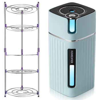 

1 Set 5 Tier Pan Rack Multi-Functional Kitchen Storage Rack & 1 Set 300Ml USB Air Humidifier Diffusers Blue