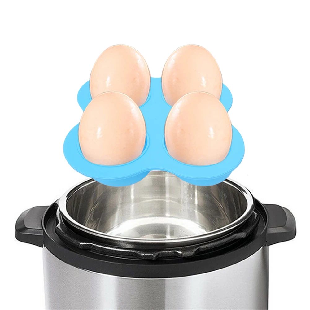 Kitchen Baking Accessories 4 Holes Food Grade Silicone Egg Steamer Steaming Tray Cooking Tool for Use Blue kitchen | Дом и сад