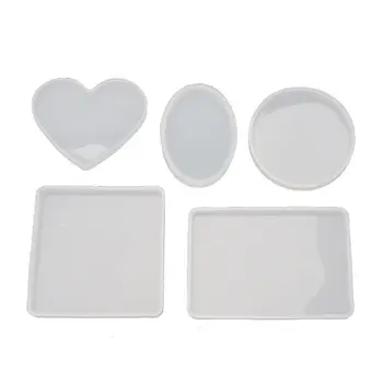 

5 Pack Coaster Resin Molds,Include Round,Square,Rectangle, Ellipse,Heart Shape Tray Mold for Epoxy Resin,Silicone Resin Coaster