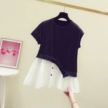 

fashion design women t-shirts 2020 summer new o-neck short-sleeved patchwork A-line lady elegant pulls tops tees top quality