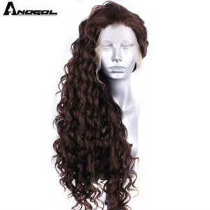 Image 2 - Аногол Высокая температура волокна натуральные волосы парики Glueless 6 # смешанные 8 # длинные кудрявые синтетические кружева передний парик с бесплатной частью