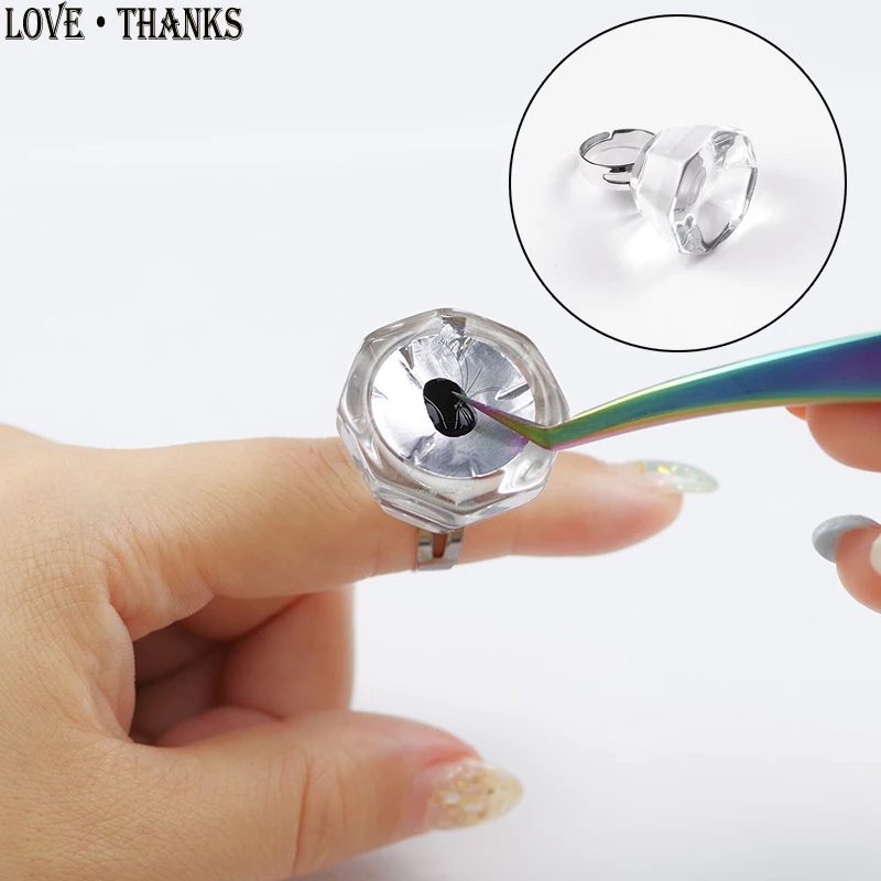 1pcs Pro Glass Crystal Glue Finger Ring Individual Eyelash Extension Holder Eye Lash Adhesive Stand Pallet | Красота и здоровье