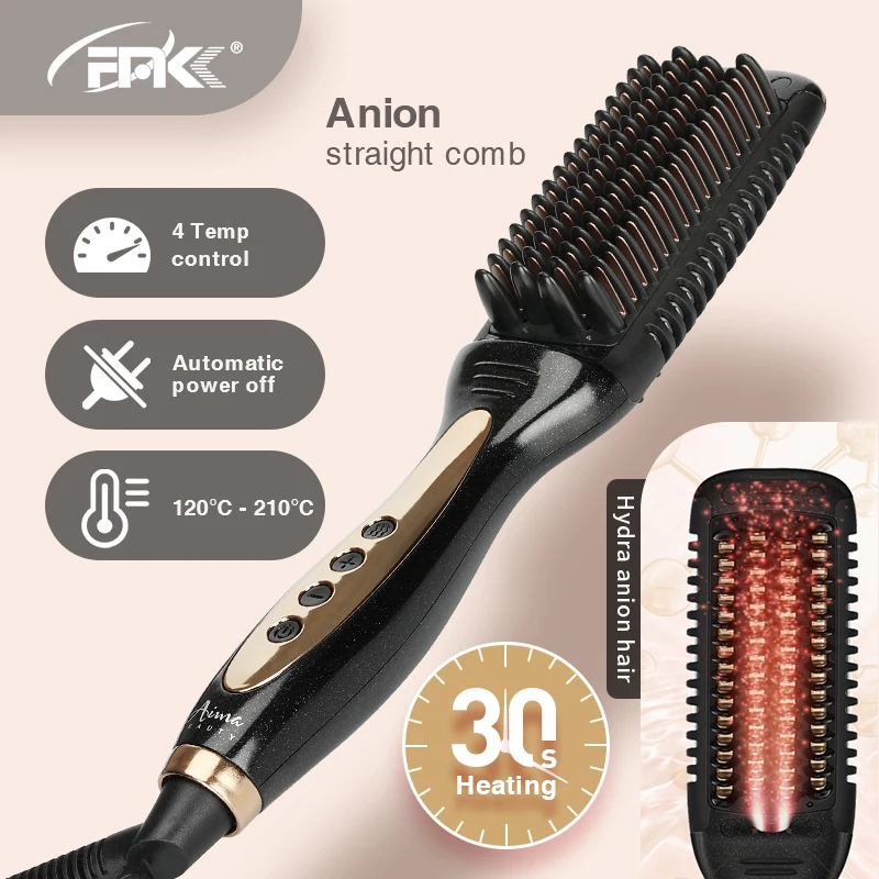FMK Multifunctional Hair Straightener Comb Brush PTC Heating Negative Ionic Curler Professional Quick Styler |