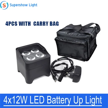 

Wireless DMX512 Flat Par Can Light 4pcs 12W 6in1 LED Battery Up Light with Carry Bag for Wedding Christmas Festival