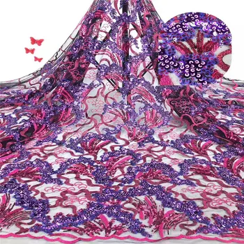 

French lace fabric 5yds/pce by dhl red sequins fabrics for women asoebi dresses new arrival high quality nigerian fabric