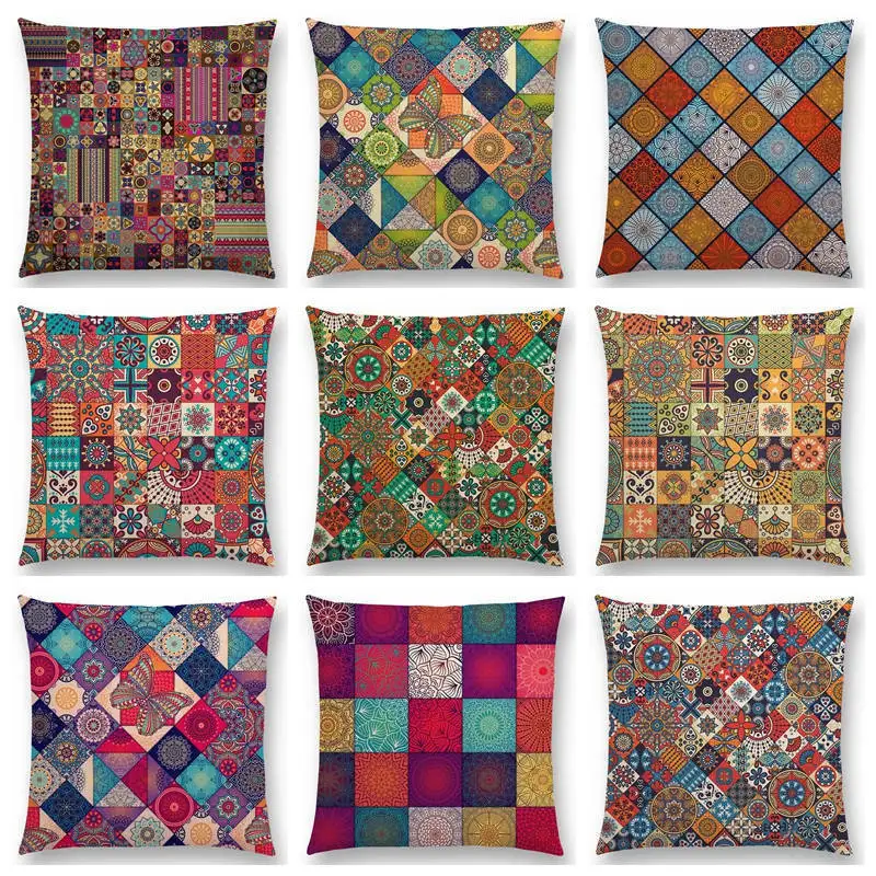 

Boho Paisley Mandala Decorative Pattern Flower Kaleidoscope Ethnic Cushion Cover