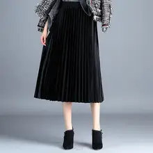 Весна осень Женская юбка с высокой талией тонкая трапециевидная плиссированная юбка ампир элегантная юбка размера плюс