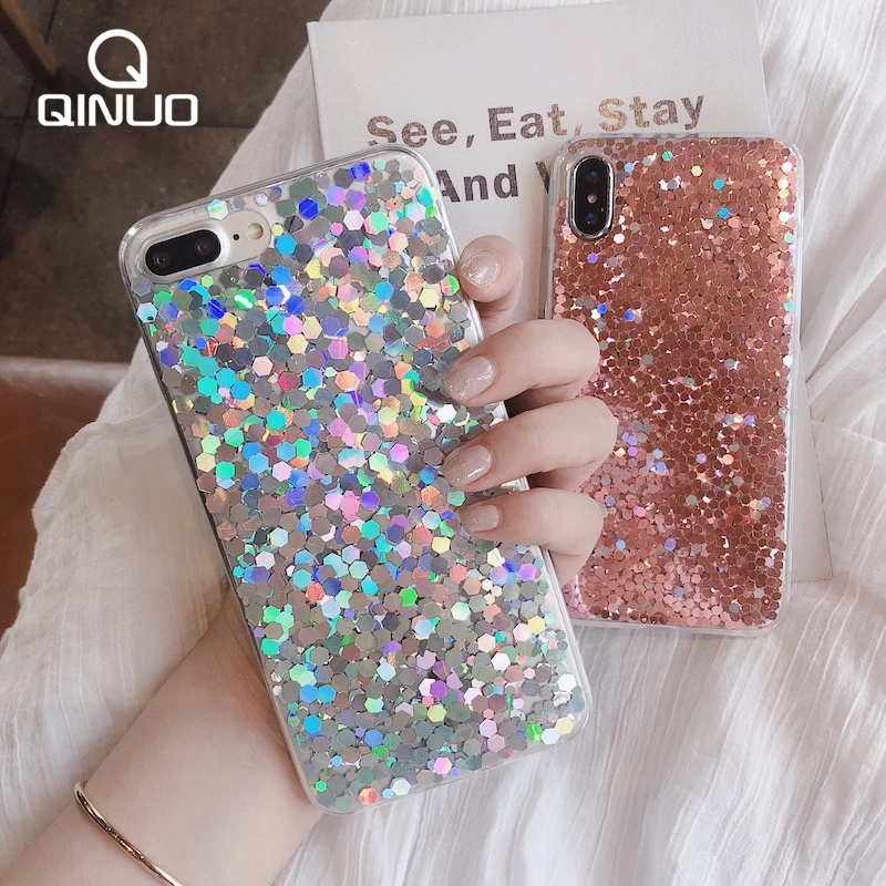 Блестящий блестящий чехол с блестками для iphone 7 8 Plus 6 6S X 10 эпоксидный Кристальный