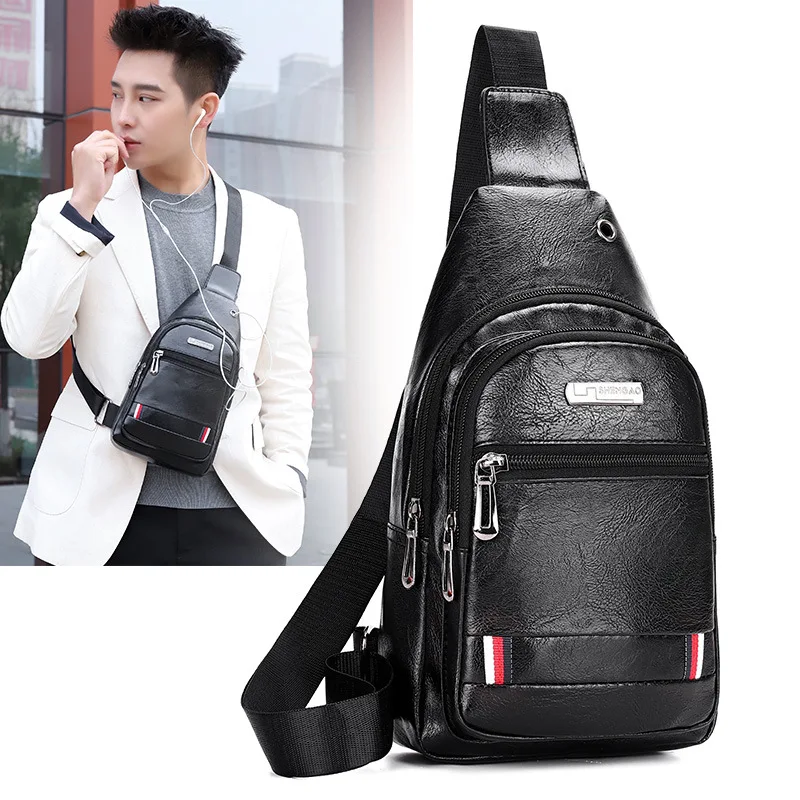 

Winter New Style Men Chest Bag Fashion Korean-style Solid Color PU Crossbody Bag Large Capacity Outdoor Casual Shoulder Bag