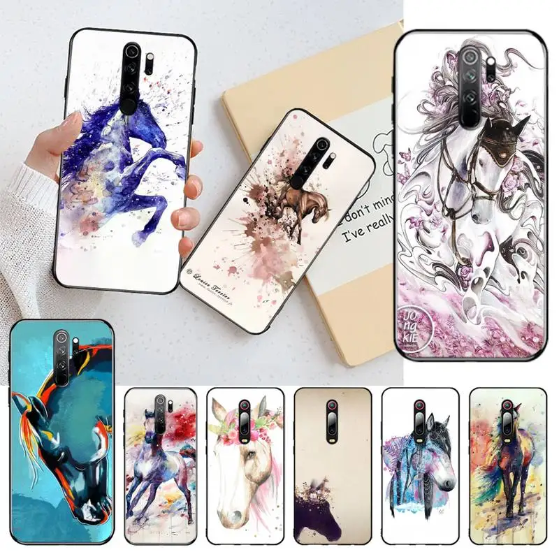 HPCHCJHM акварель лошадь ТПУ черный чехол для телефона Корпус Redmi Note 8 8A 8T 7 6 6A 5 5A 4 4X 4A Go