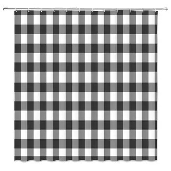 

Concise Lattice Shower Curtain Black Gray and White Pattern Fashion Bathroom Decor Waterproof Polyester Fabric Home Bath