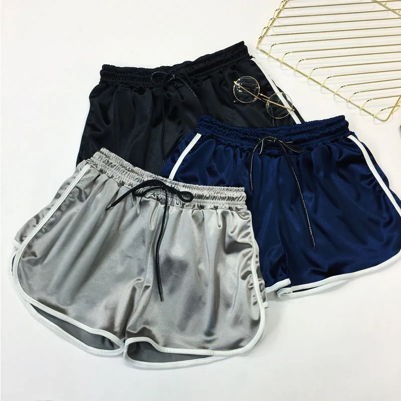 BerylBella Summer Women Shorts  Solid Elastic Wiast Wide Legs Running Loose Shorts Women Fitness Work Out Shorts Female