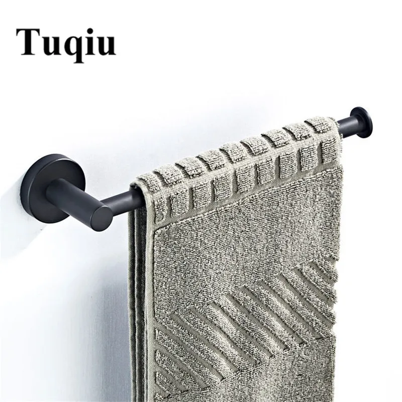 Tuqiu 25cm Towel Bar Wall Mounted Towel Rack Bathroom Brass and Stainless Steel Towel Hanger Rail Matte Black Towel Holder