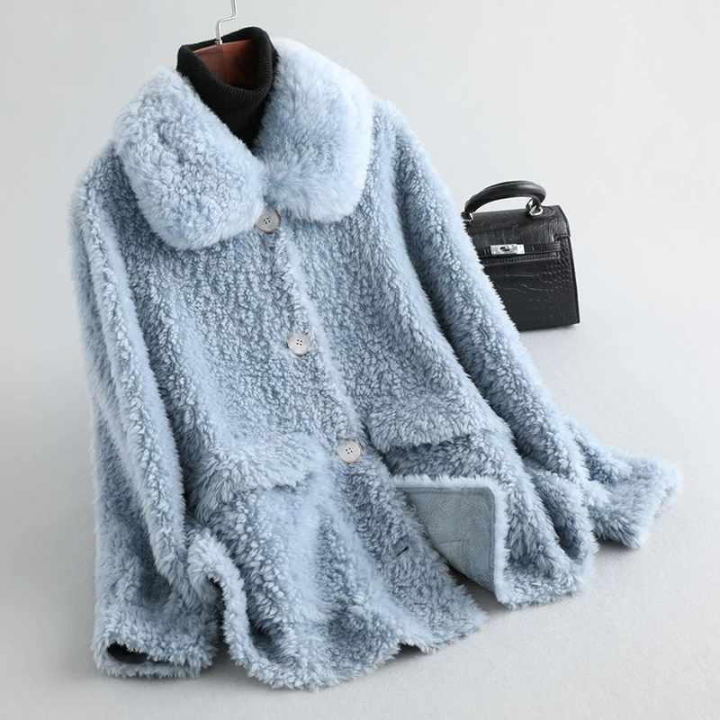 Женское зимнее пальто из шерсти, короткое пальто, теплая куртка, меховое пальто для девушек, Женская куртка, пальто A19503 - Цвет: blue