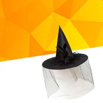 

Halloween Witch Hat with Satin Flowers and Feathers for Halloween Party Cosplay Accessories (Black)
