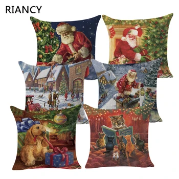 

Christmas Santa Claus Pillowcase Snowman Cotton Linen Cushion Cover Throw Pillow Home Decor Sofa Decorative Pillow Covers 40468