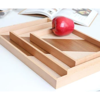

Rectangular Natural Wood Tray Serving Tray Decorative Platters For Coffee Tea Wine 1