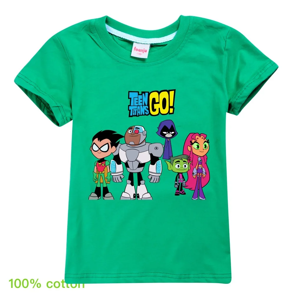 Футболка для подростков с героями мультфильма «Титаны го»; коллекция года; повседневные Детские футболки с 3D рисунком; летние футболки; модные детские костюмы с героями мультфильмов; T081 - Цвет: Зеленый